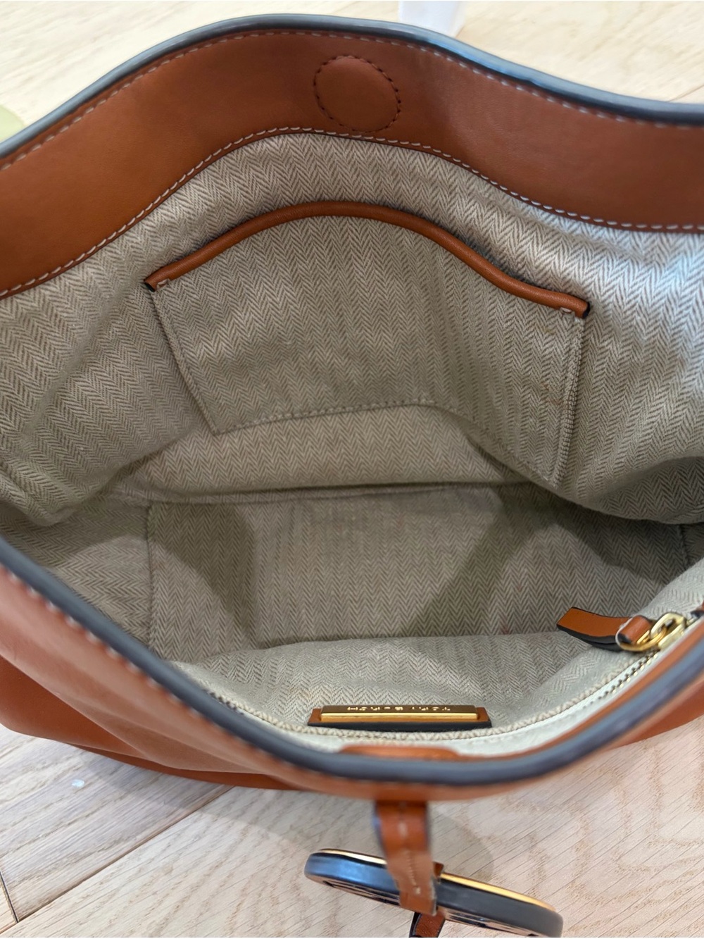 Tory Burch Cognac Leather Hobo with Logo Medallion - Picture 10 of 16